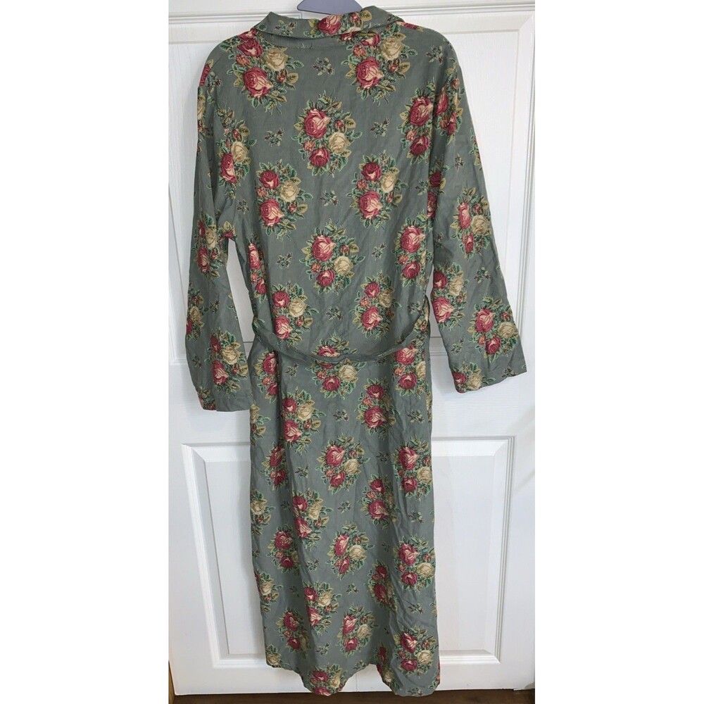 April Cornell Cotton Needlecord Corduroy Tie Waist Maxi Dress XL Floral Sage - Picture 2 of 9